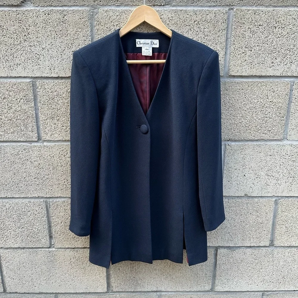 Christian Dior Vintage Navy Blue Wool Like Blazer Women's Size 4